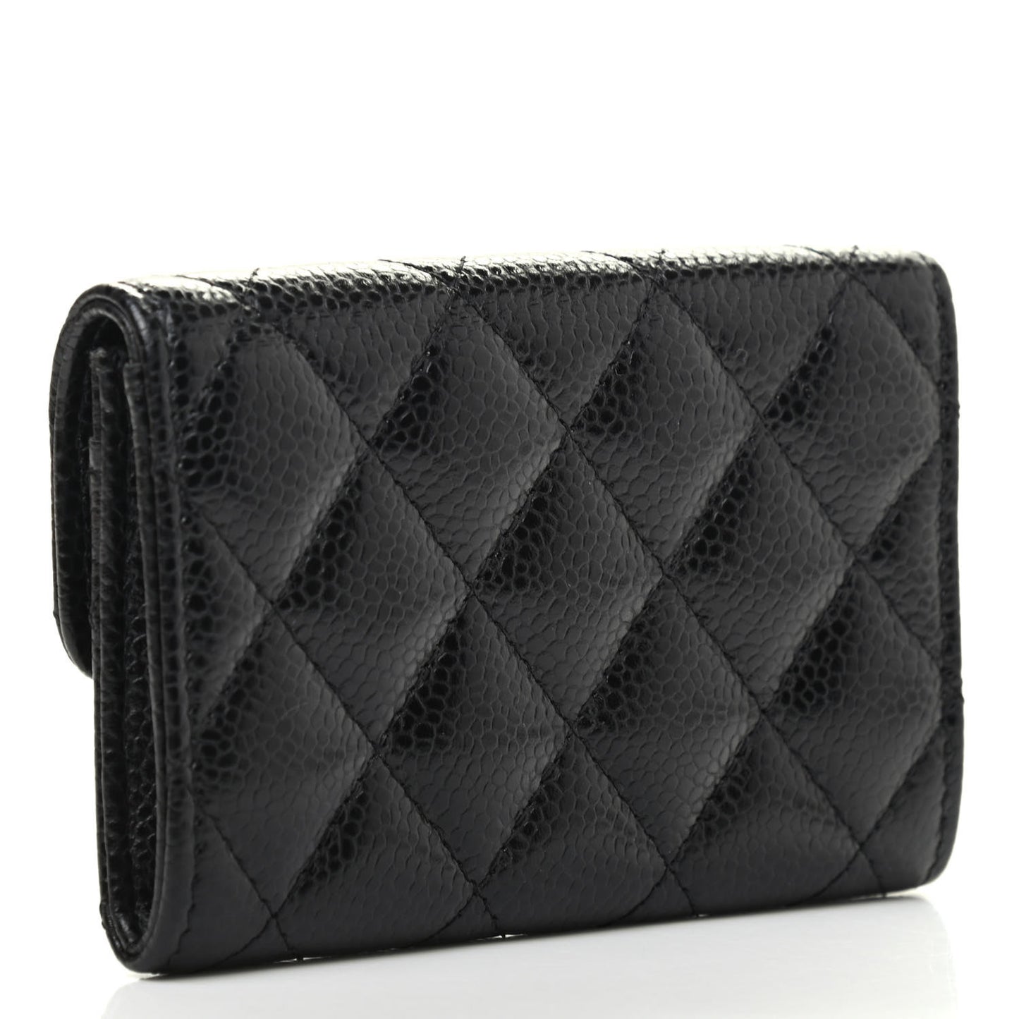 Caviar Quilted Flap Card Holder Black