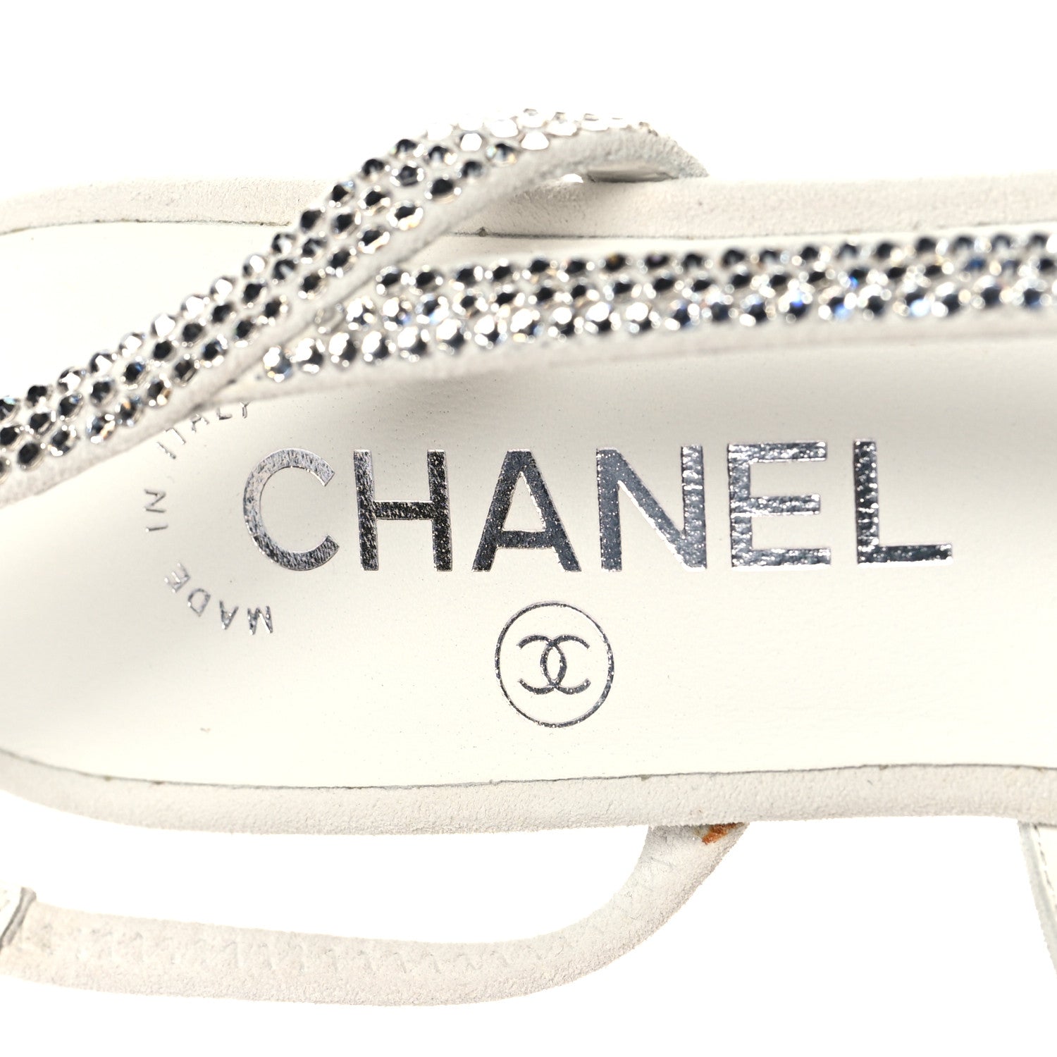 Chanel Strass Grosgrain Cap Toe CC Slingback Pumps 36 Silver Black 9 of 9
