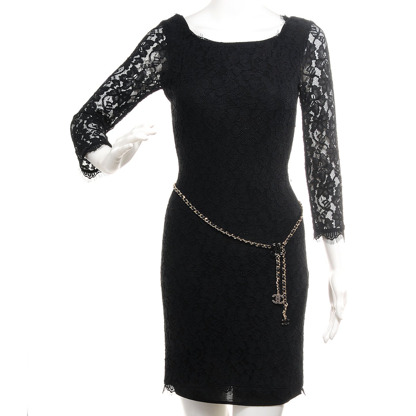 Leather Chain CC Belt Black Gold
