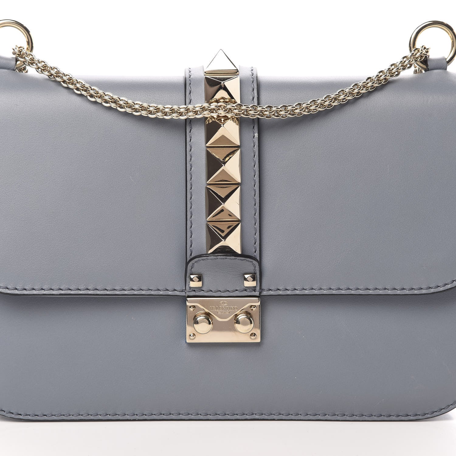 Valentino Garavani Vitello Medium Glam Lock Rockstud Flap Grey 7 of 19