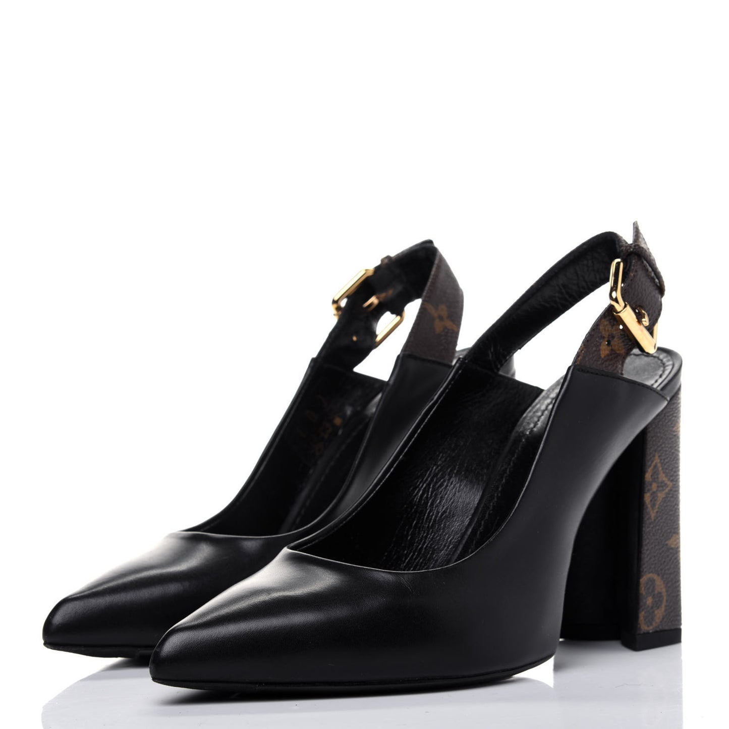 Calfskin Monogram Matchmake Slingback Pumps 36 Black