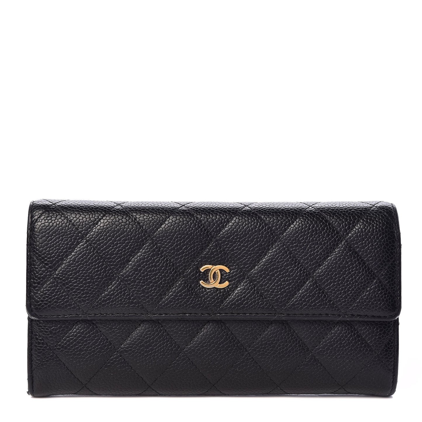 Caviar Quilted Large Gusset Flap Wallet Black