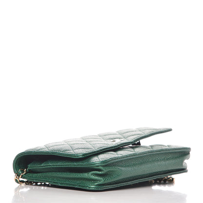 Chanel Metallic Caviar Quilted Wallet On Chain WOC Green 4 of 11