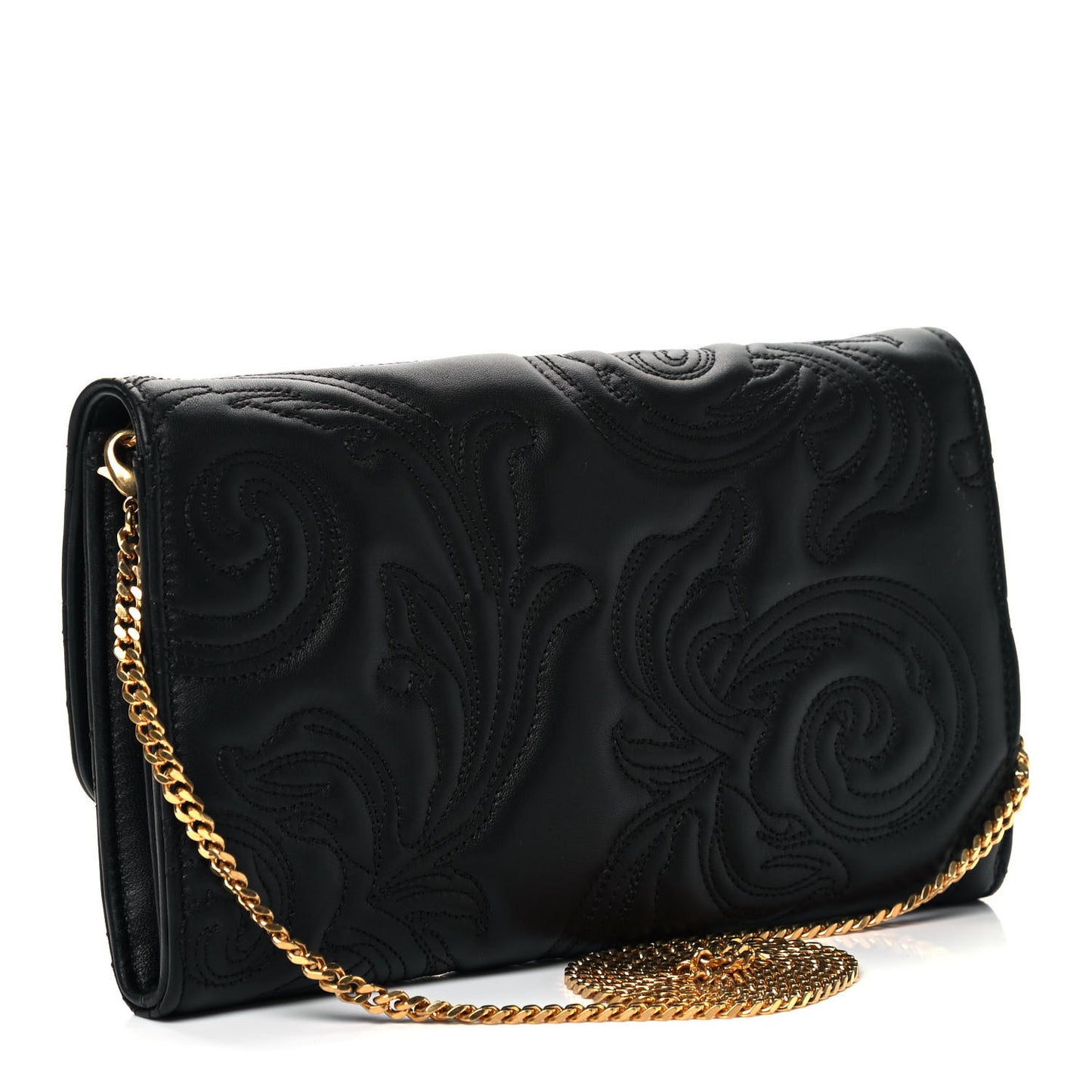 Nappa Barocco Quilted Medusa Wallet On Chain Crossbody Black