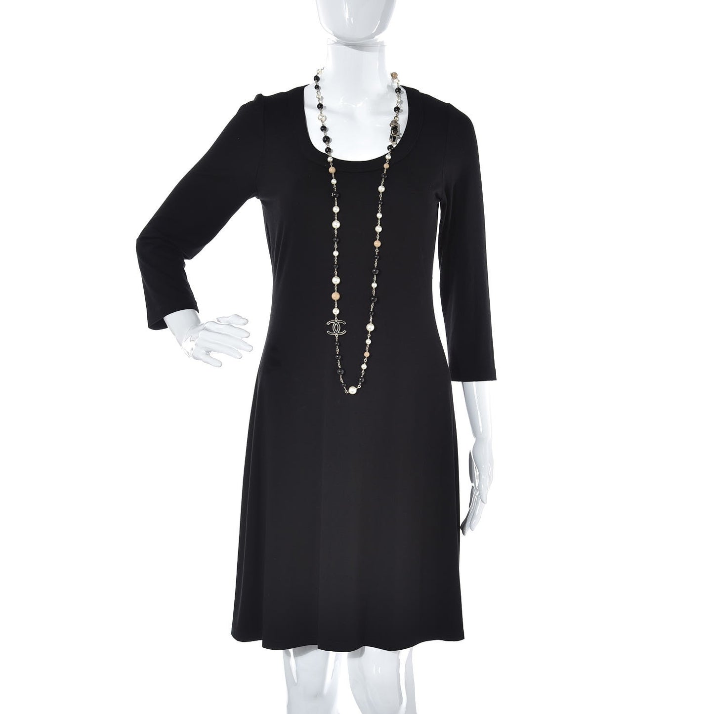 Pearl Beaded Enamel CC Coco Long Necklace Blanc Nacre Black Beige Gold