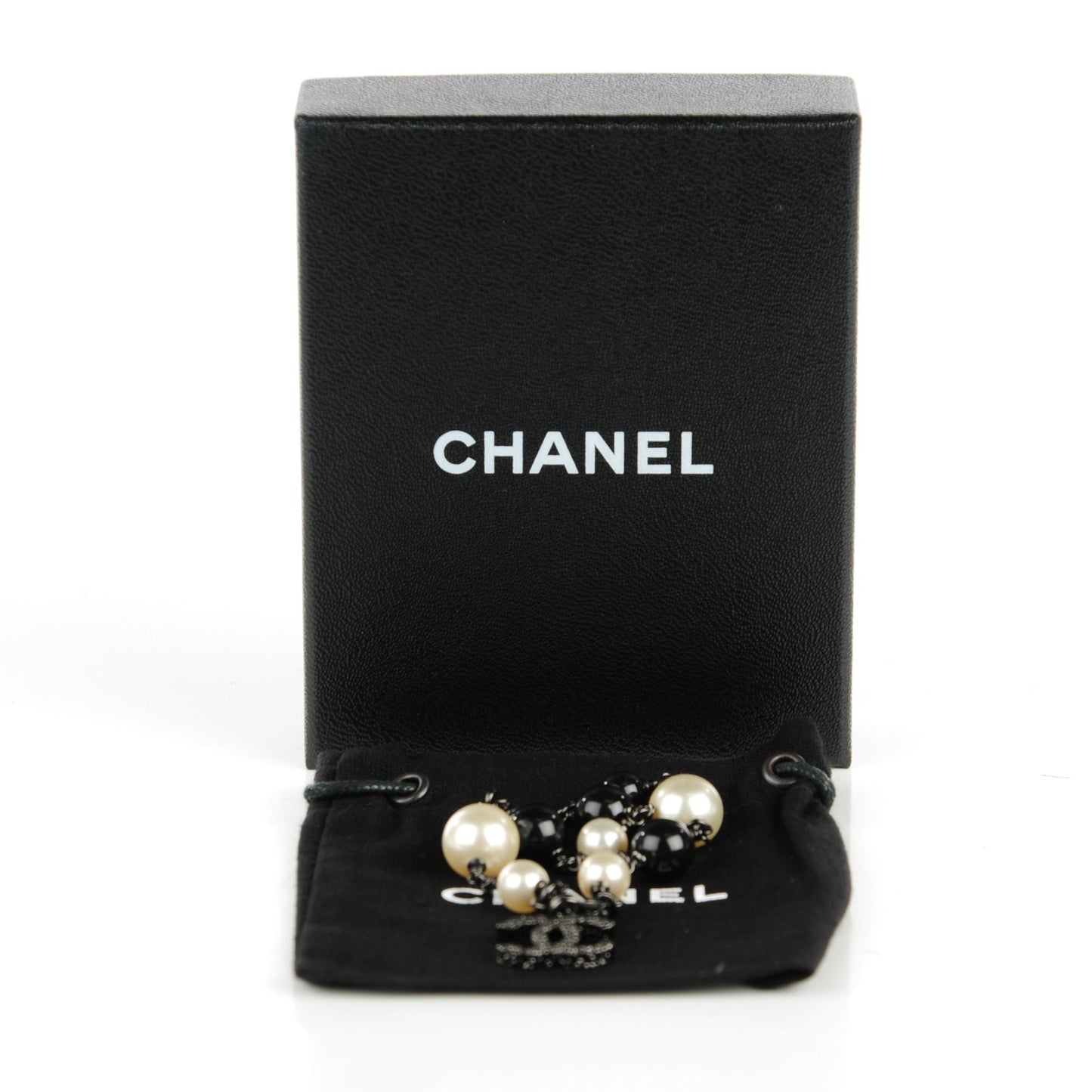 Pearl Beaded Camellia CC Bracelet Black