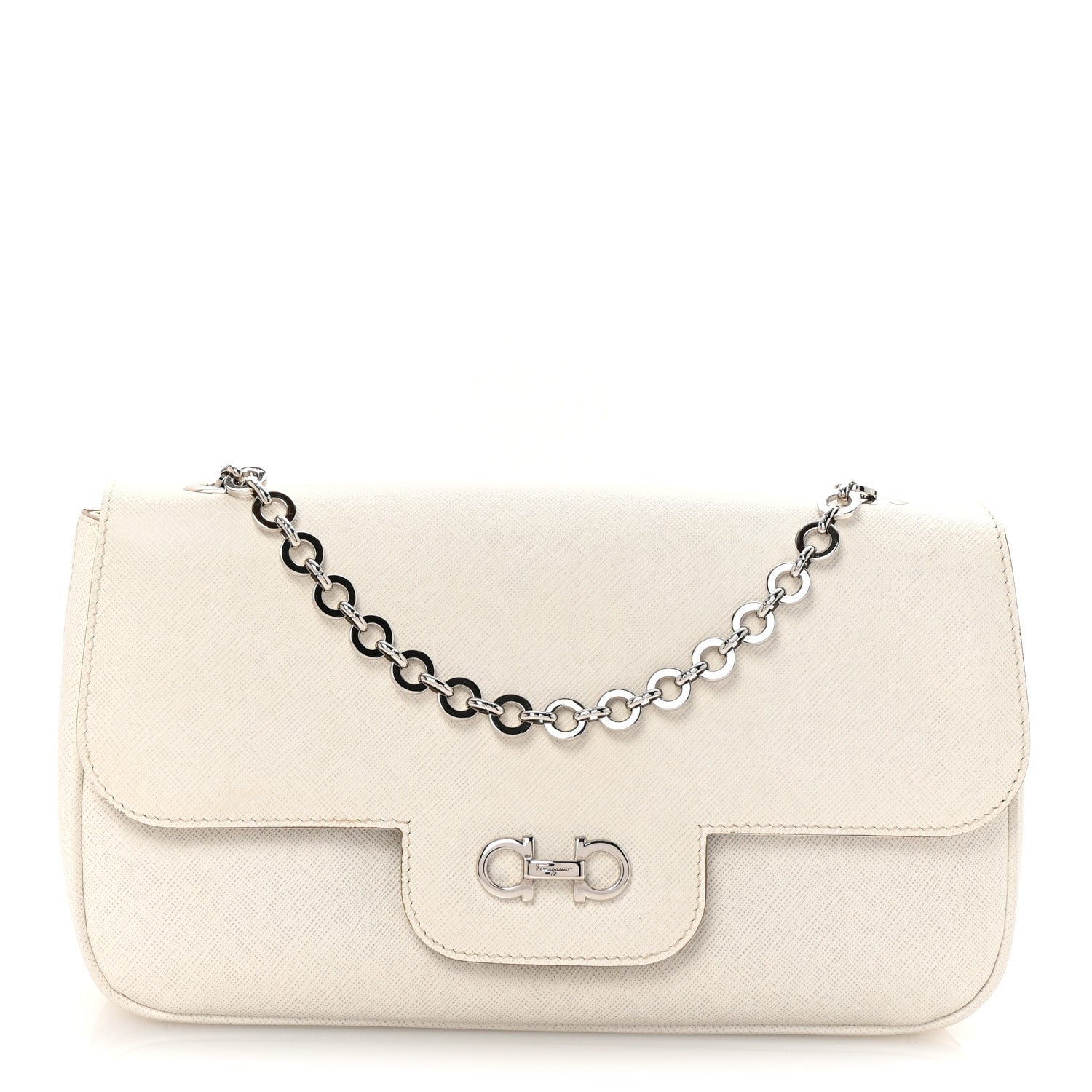 Salvatore Ferragamo Printed Calfskin Rory Chain Shoulder Bag White 1 of 9