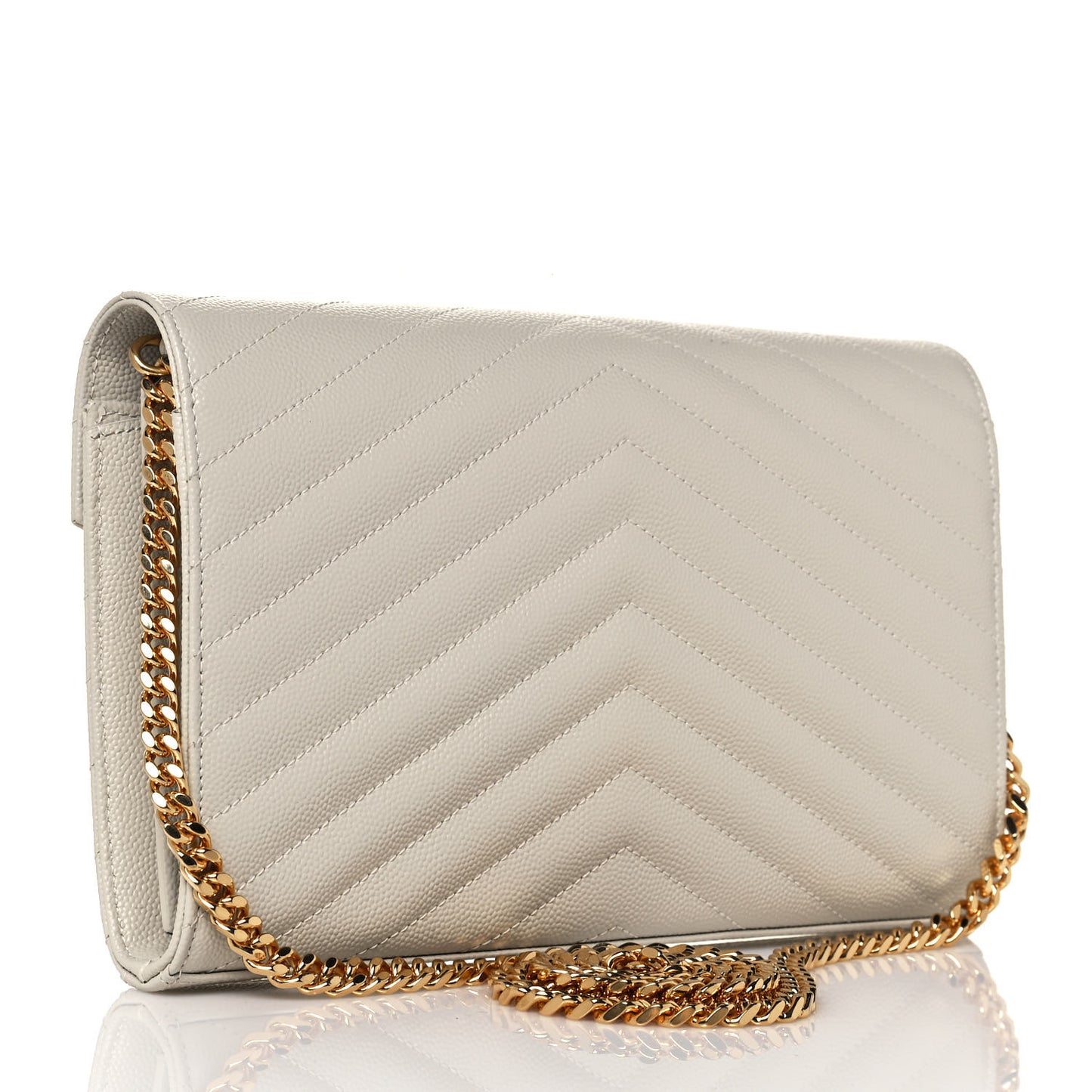 Grain De Poudre Matelasse Chevron Monogram Chain Wallet Crema Soft