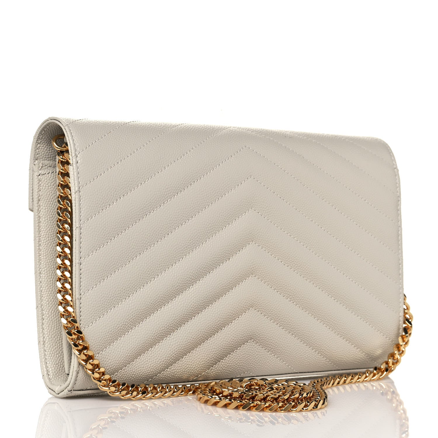 Saint Laurent Grain De Poudre Matelasse Chevron Monogram Chain Wallet Crema Soft 3 of 13