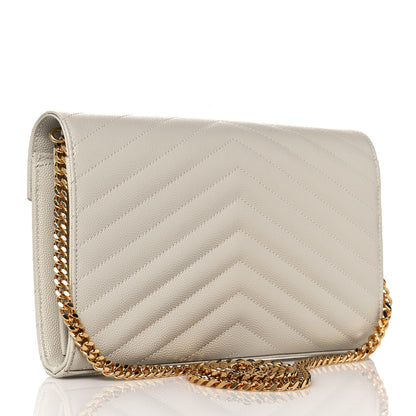 Saint Laurent Grain De Poudre Matelasse Chevron Monogram Chain Wallet Crema Soft 3 of 13