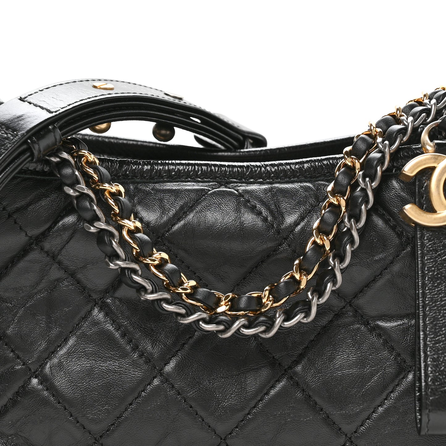 Aged Calfskin Quilted Small Gabrielle Logo Hobo Black
