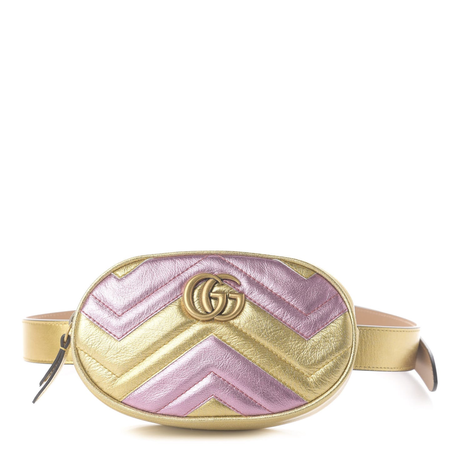 Metallic Nappa Matelasse Heart GG Marmont Belt Bag 85 34 Oro Vecchio Rosa