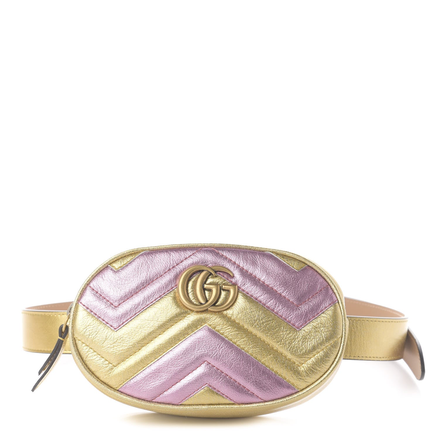 Gucci Metallic Nappa Matelasse Heart GG Marmont Belt Bag 85 34 Oro Vecchio Rosa 1 of 12