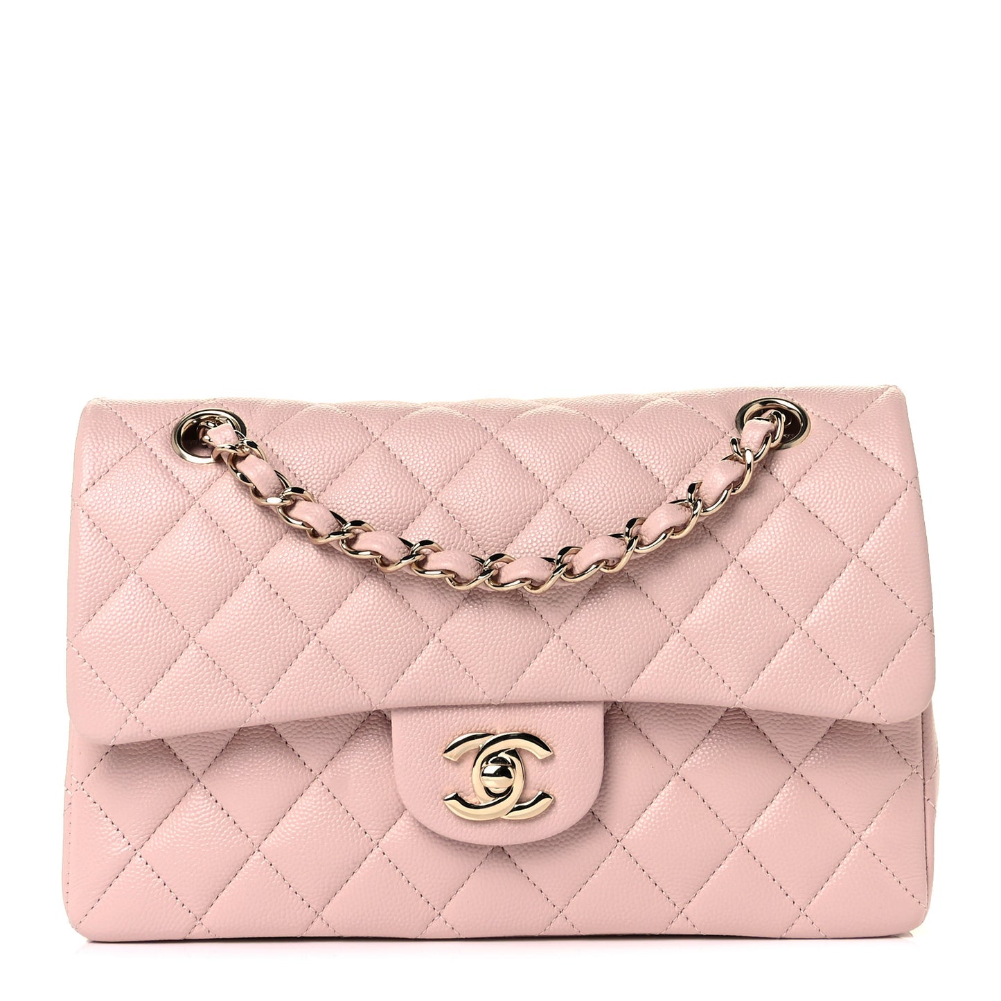 Caviar Quilted Small Double Flap Light Pink