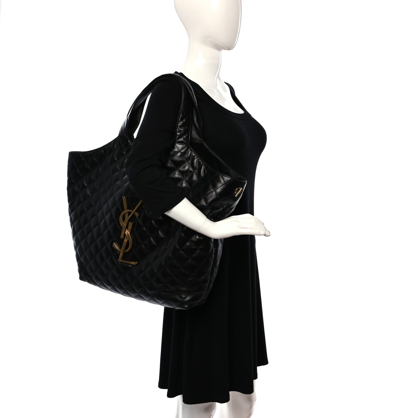 Lambskin Quilted Maxi Icare Shopping Tote Black