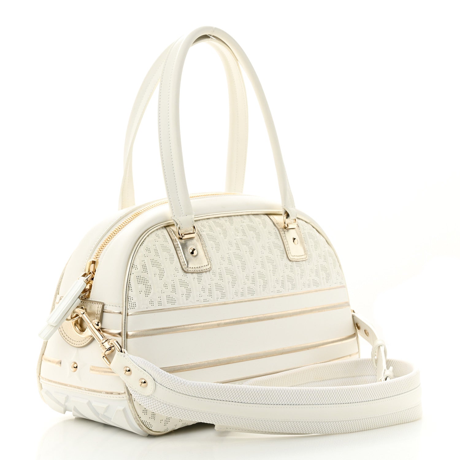 Christian Dior Perforated Calfskin Medium Dior Vibe Classic Bowling Bag White Gold 3 of 15