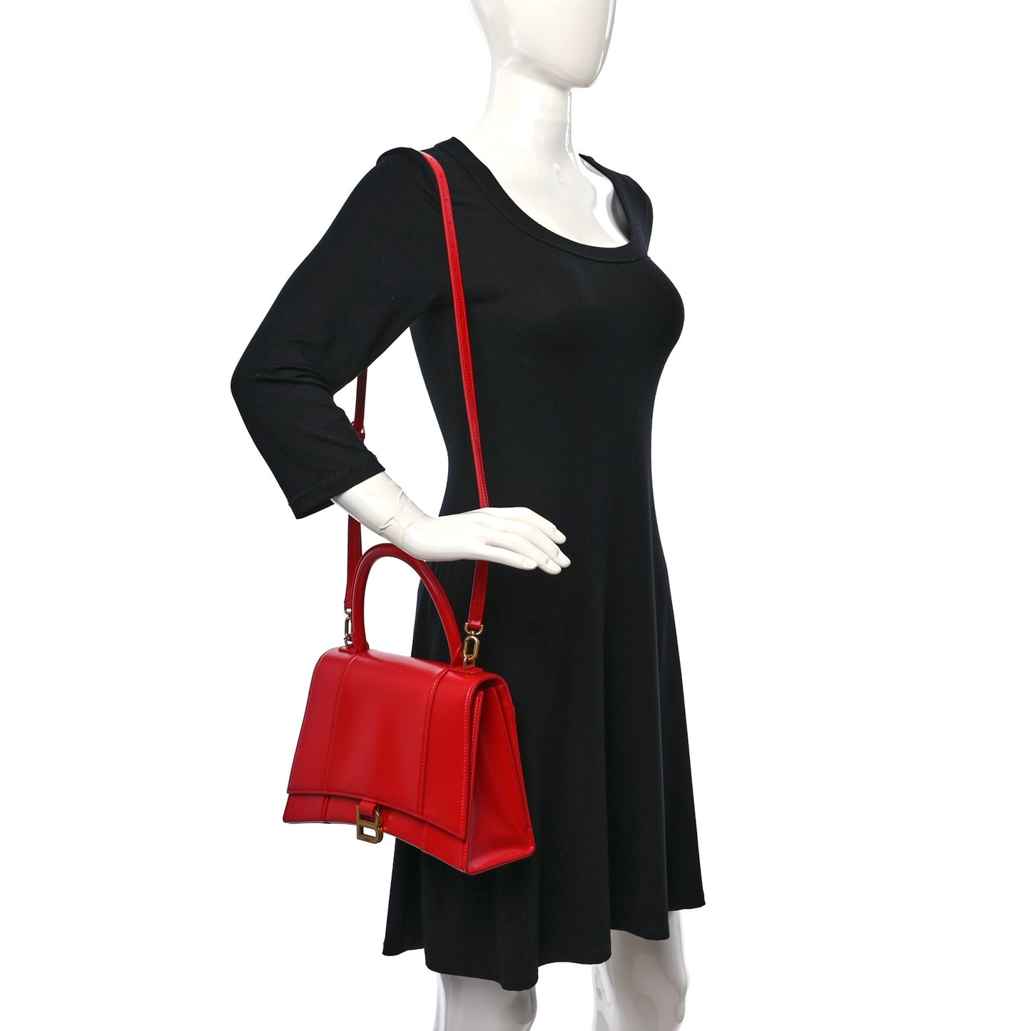 Shiny Box Calfskin Medium Hourglass Top Handle Bag Bright Red