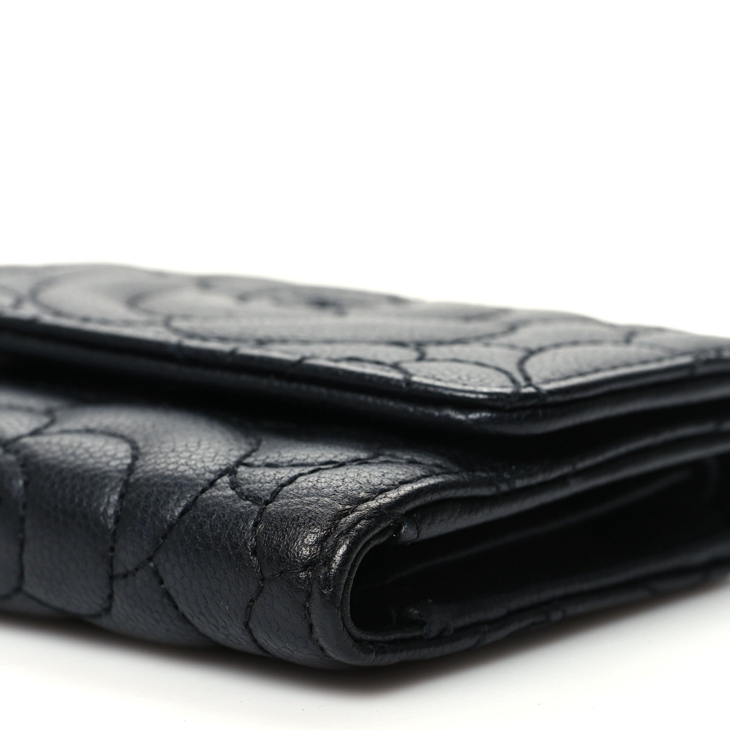 Chanel Caviar Camellia Embossed Compact Wallet Black 10 of 10