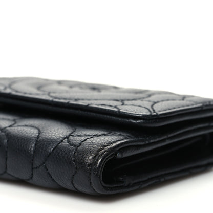 Chanel Caviar Camellia Embossed Compact Wallet Black 10 of 10