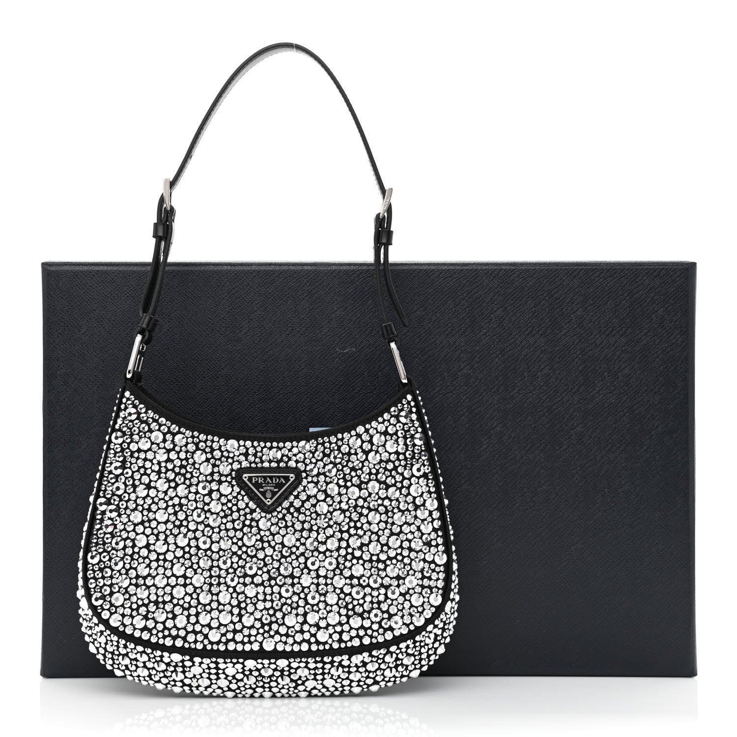 Prada Satin Crystal Cleo Adjustable Strap Shoulder Bag Metal 11 of 11