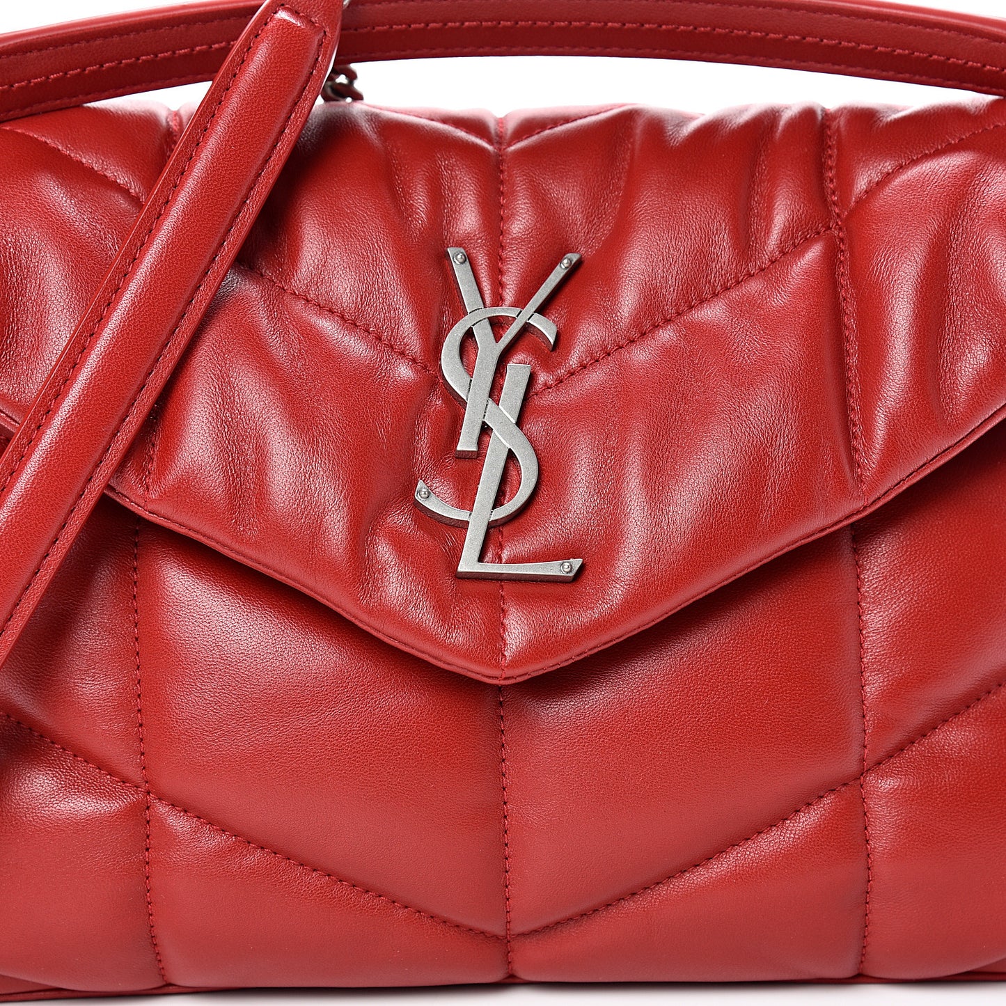 Lambskin Quilted Small Loulou Puffer Monogram Chain Satchel Red