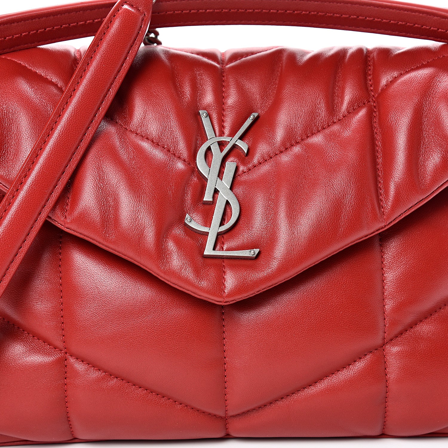 Saint Laurent Lambskin Quilted Small Loulou Puffer Monogram Chain Satchel Red 7 of 9