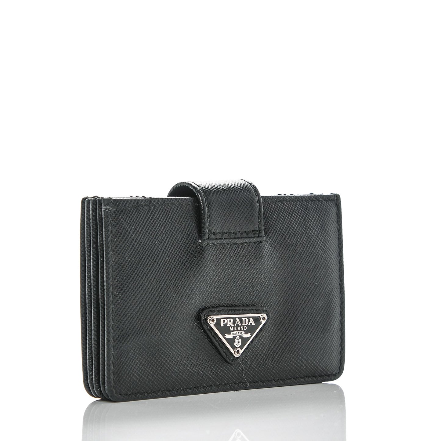 Saffiano Oro Gusseted Card Holder Black