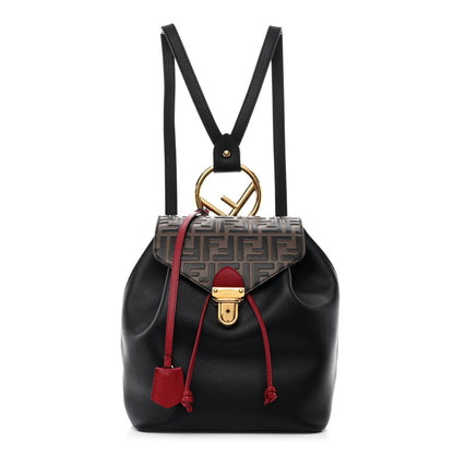 Fendi Vitello Cruise Bi-Color FF 1974 Embossed F is Fendi Drawstring Backpack Black Fragola Maya 1 of 10
