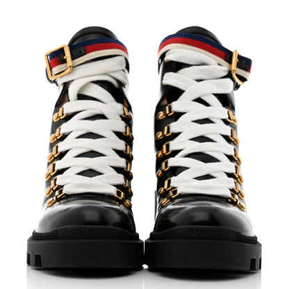 Gucci Calfskin Sylvie Web Womens Lace Up Combat Boots 36 Black 2 of 9