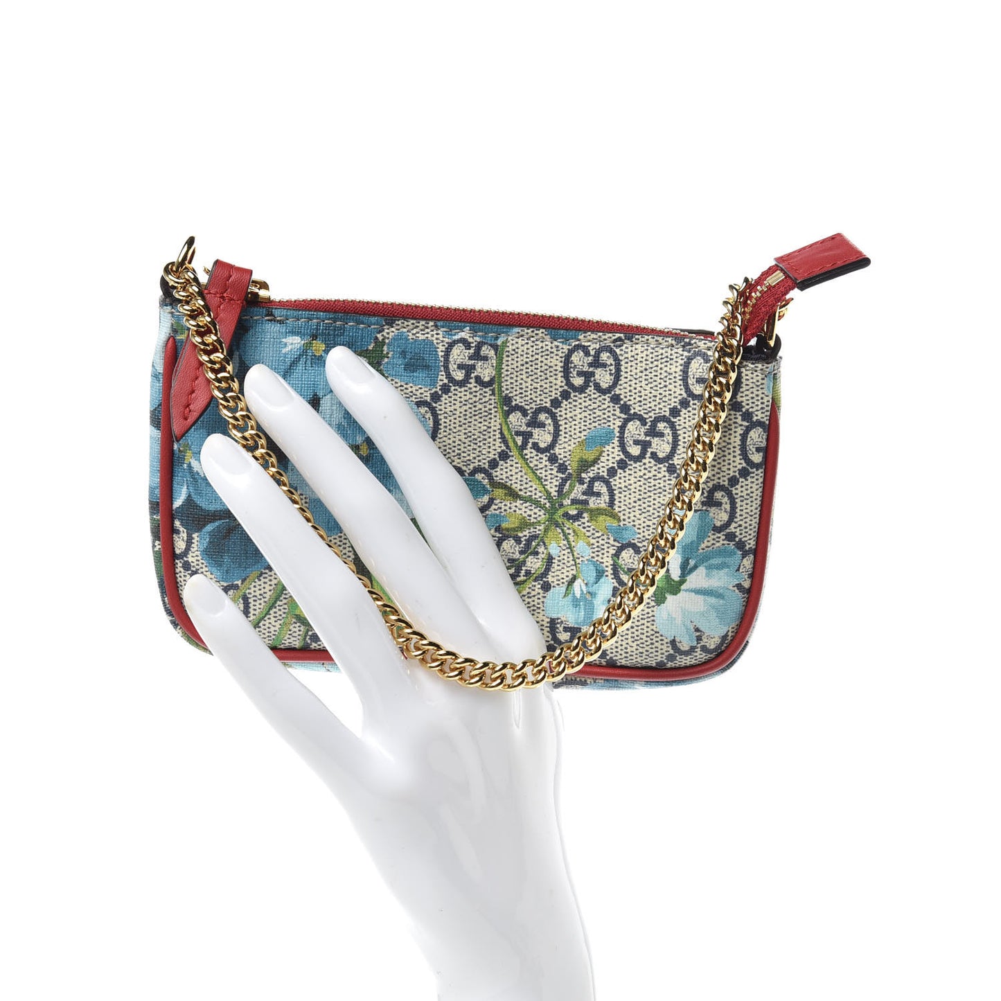 GG Supreme Monogram Blooms Mini Chain Bag Beige Blue Navy Hibiscus Red
