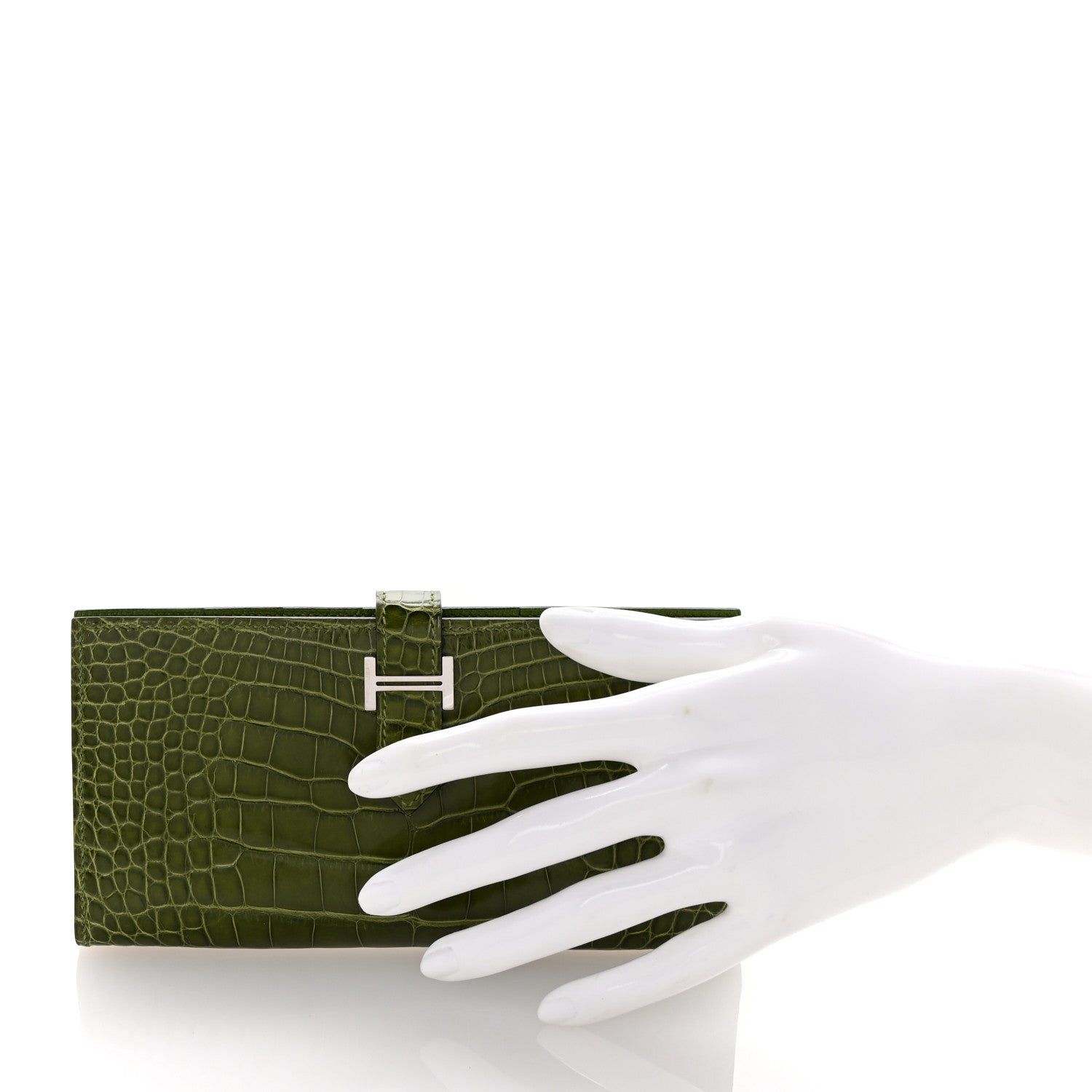 Hermes Shiny Alligator Bearn Wallet Cactus 2 of 8