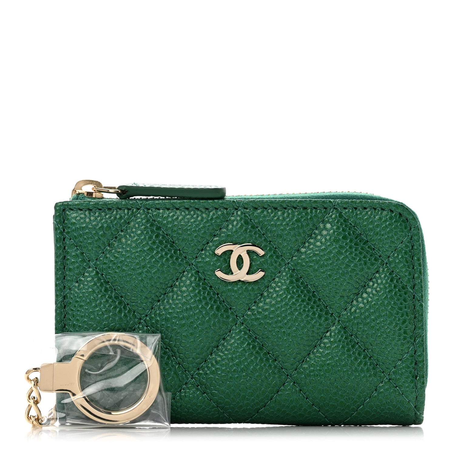 Chanel Iridescent Caviar Quilted Zipped Key Holder Case Green 1 of 8