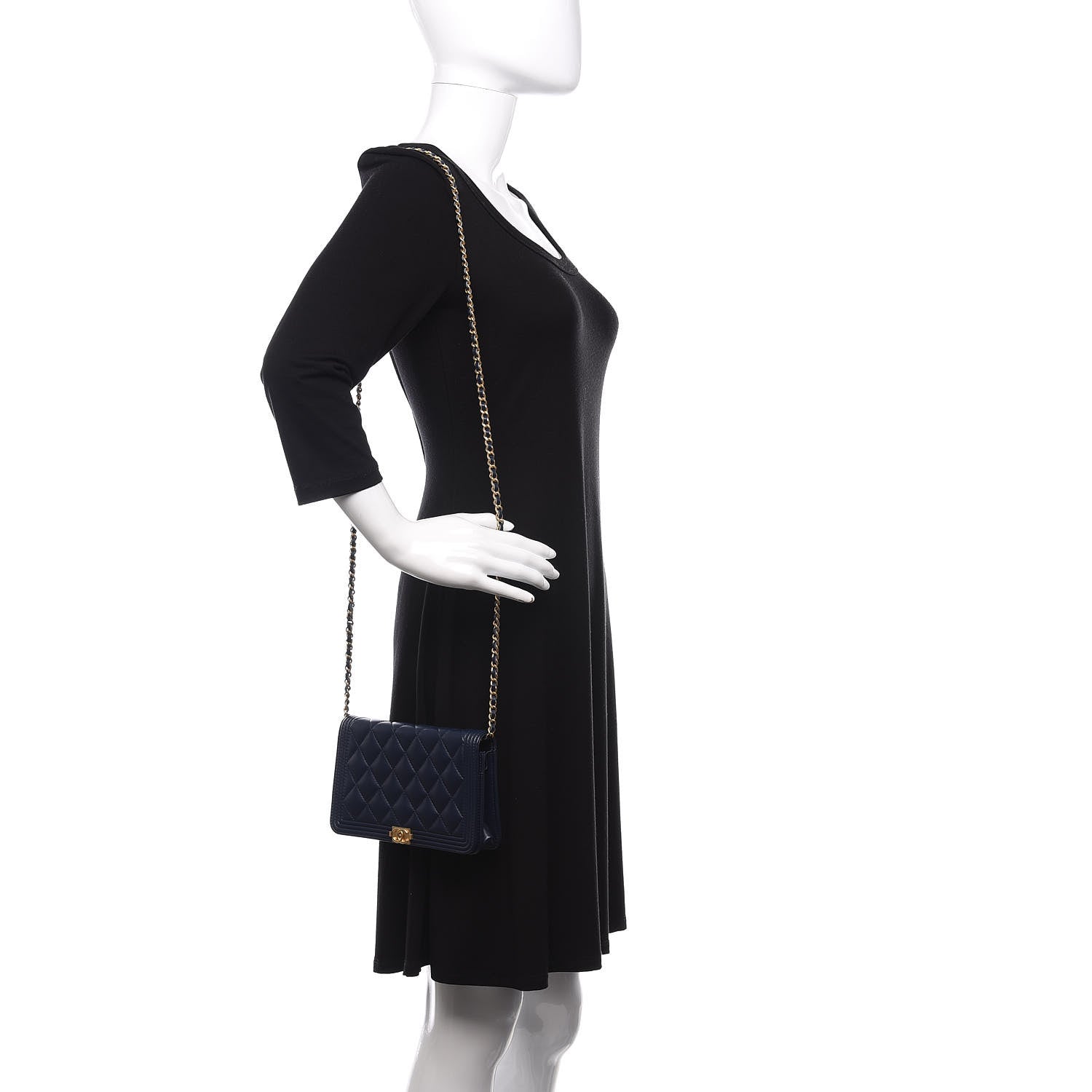 Chanel Lambskin Quilted Boy Wallet On Chain WOC Navy Blue 2 of 13