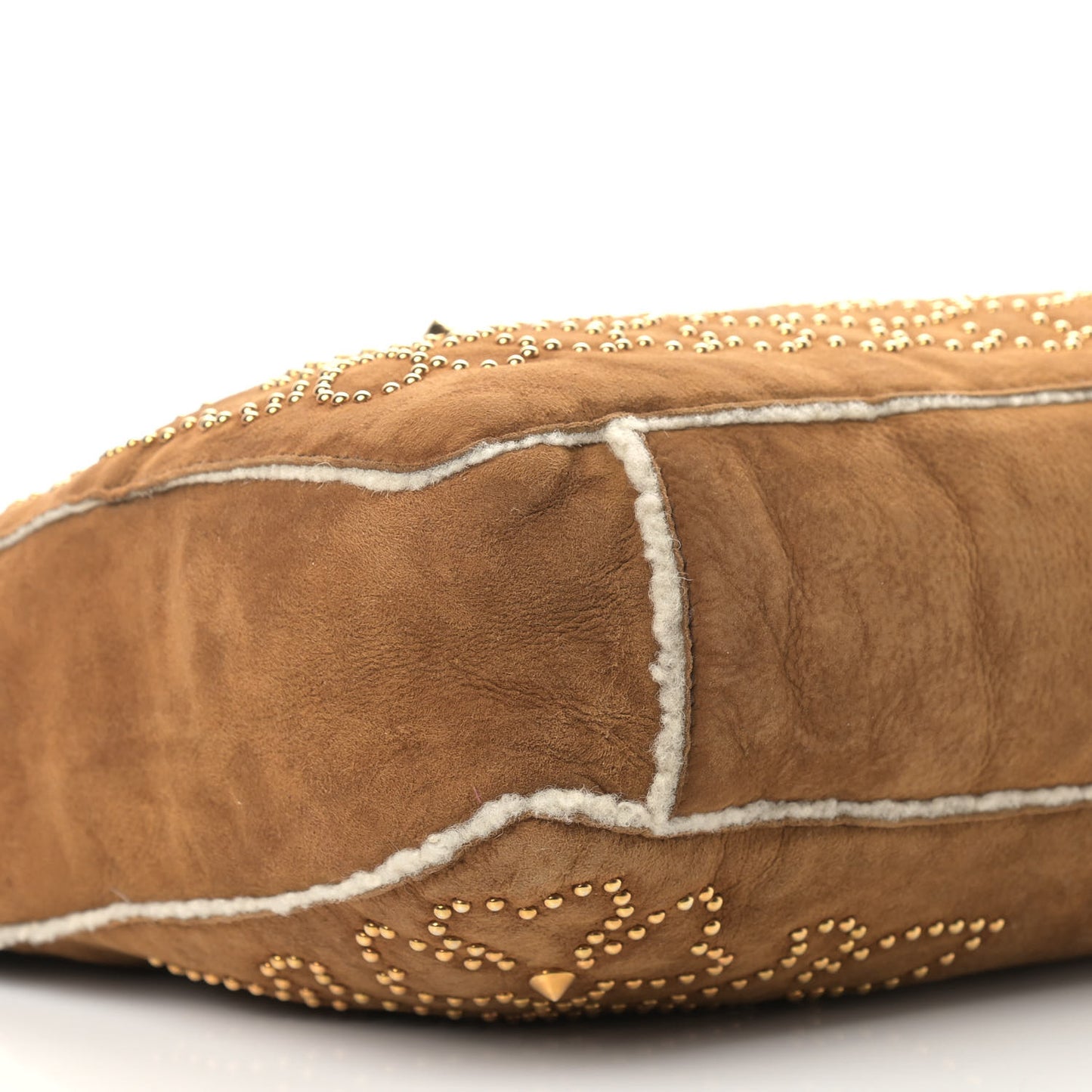 Suede Shearling Studded Tote Brown