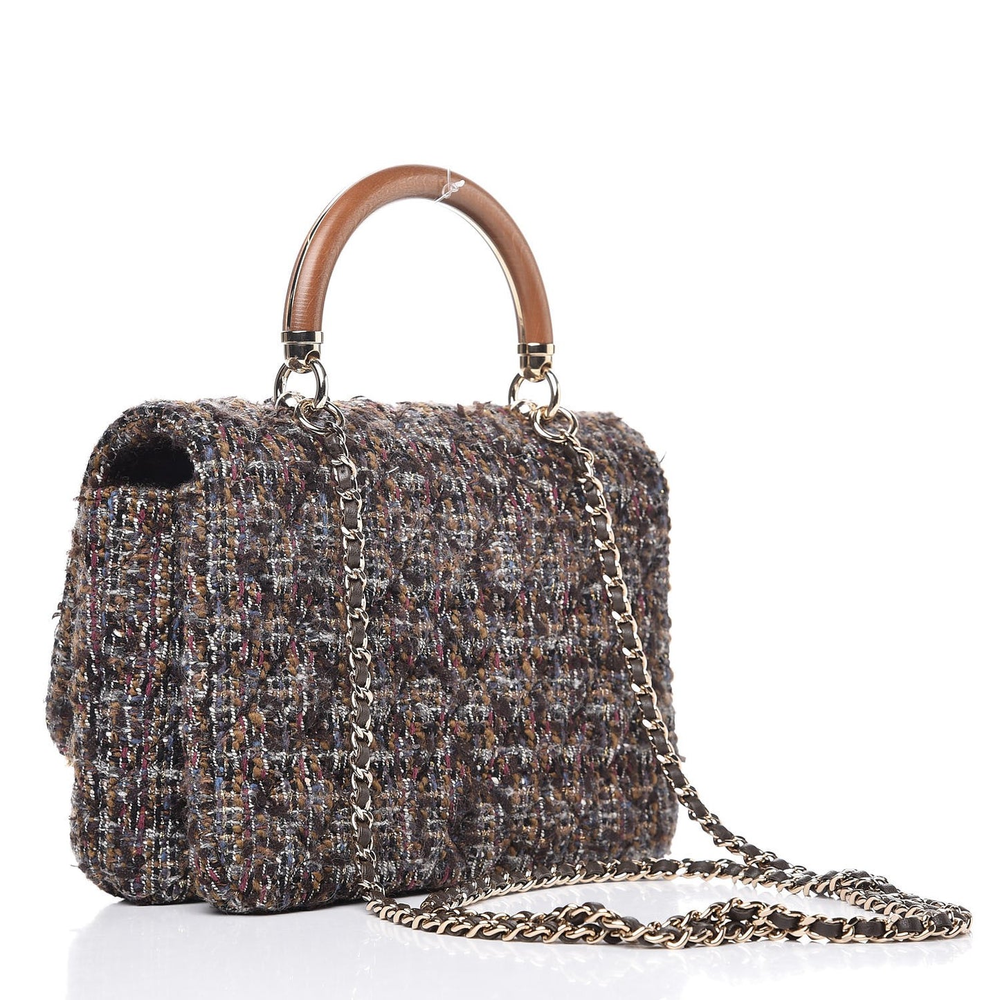Tweed Wood Mini Coco Handle Flap Beige