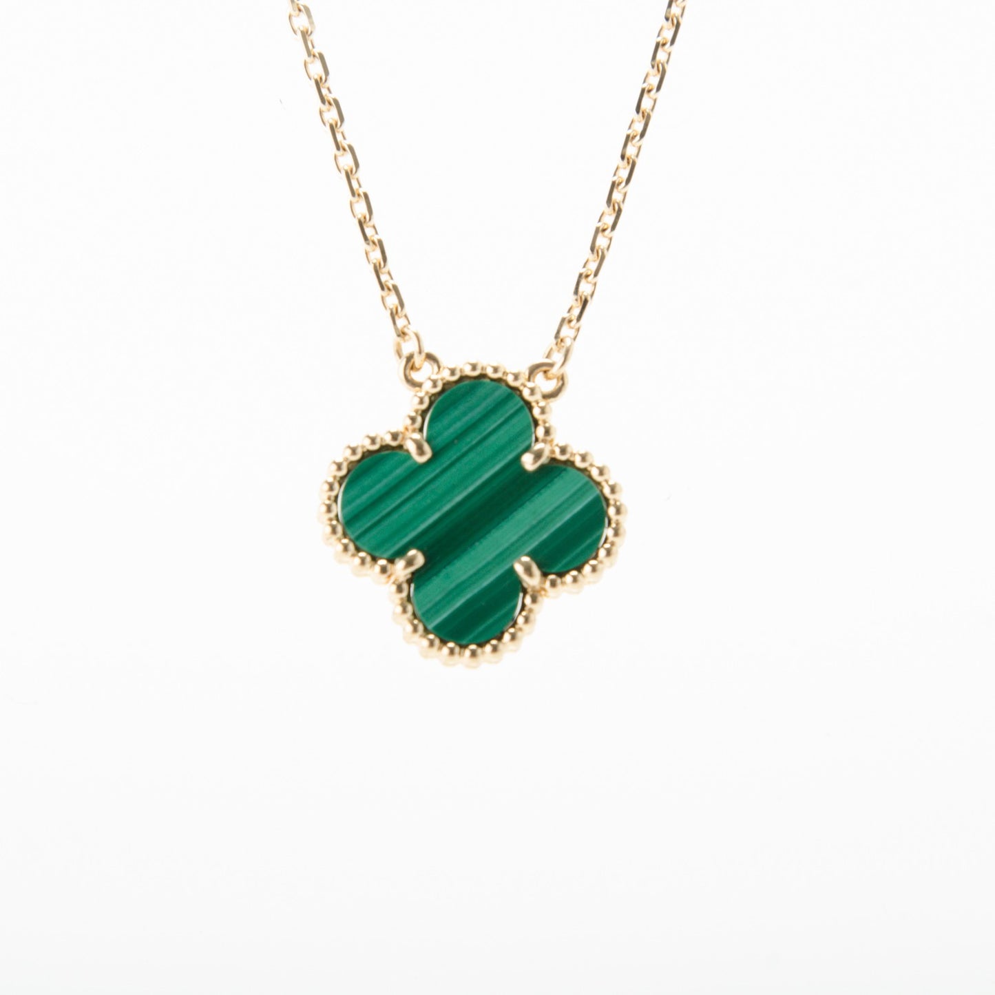 18K Yellow Gold Malachite Vintage Alhambra Pendant Necklace
