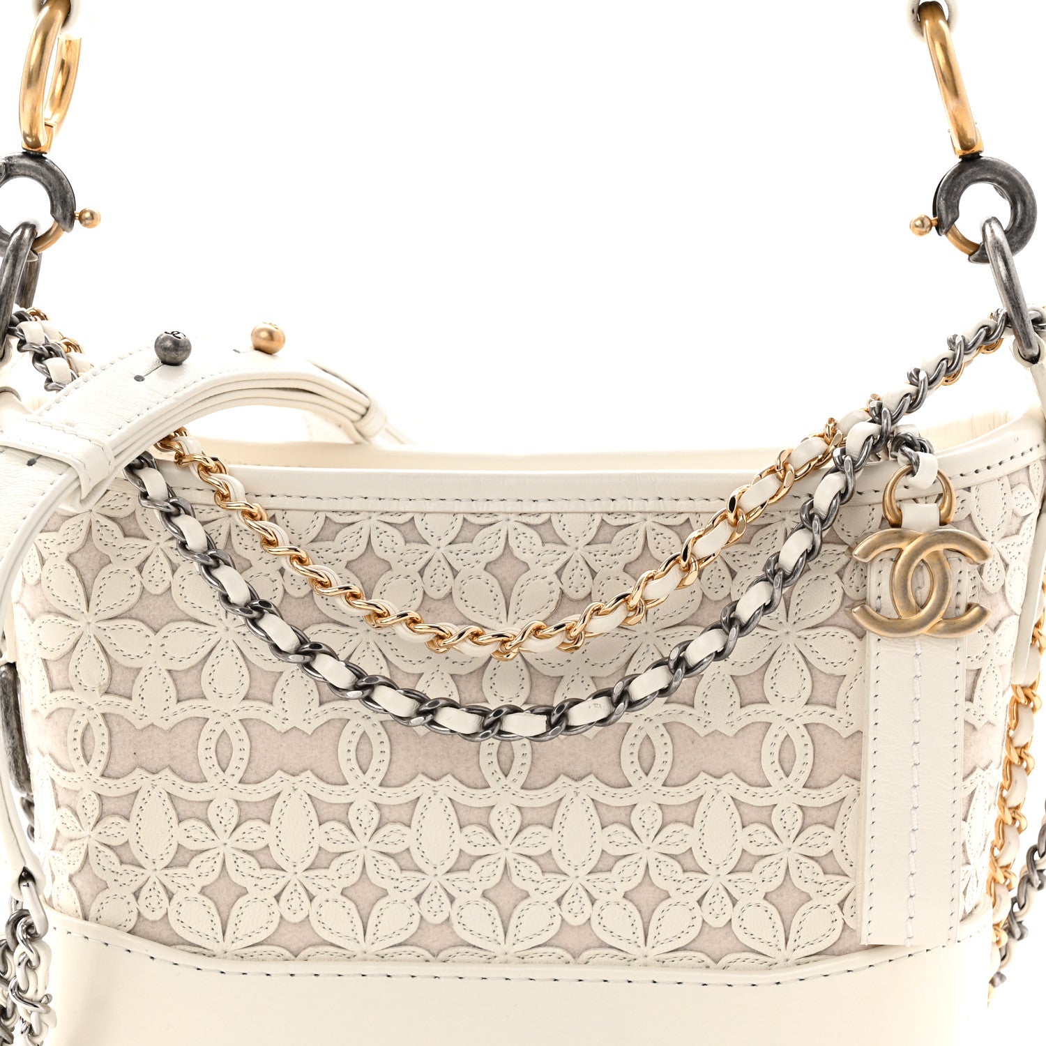 Chanel Calfskin Wool Felt Embossed Small Gabrielle Logo Hobo White 8 of 10