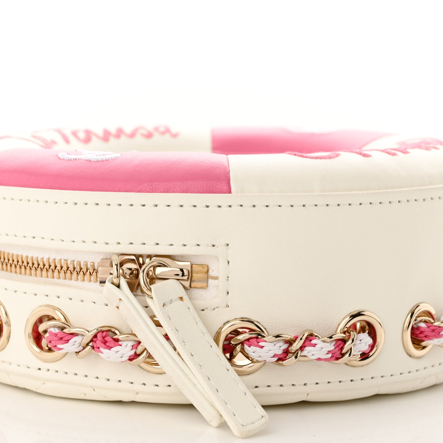 Lambskin Coco Lifesaver Round Bag Pink White