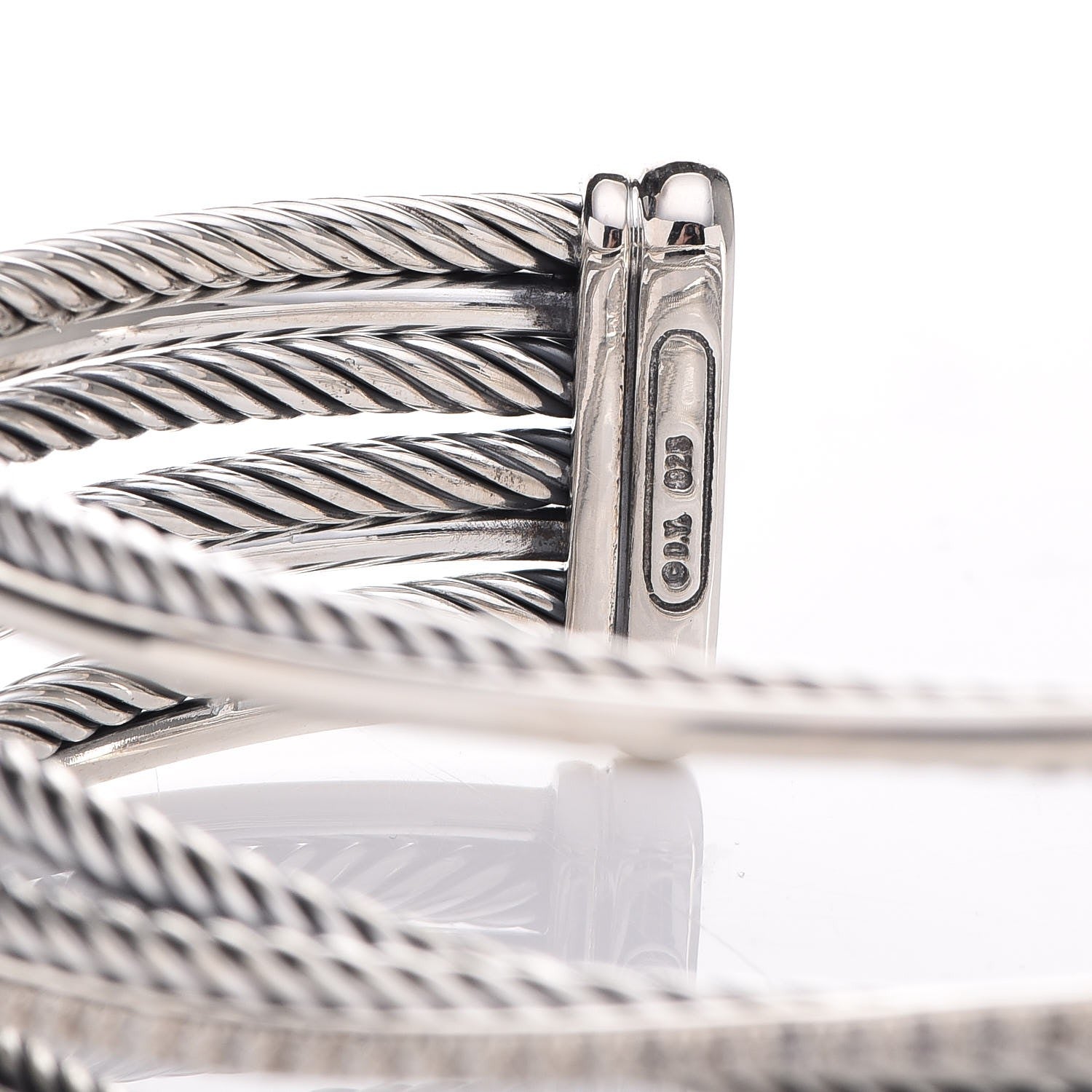 David Yurman Sterling Silver Diamond Crossover Four Row Cuff Bracelet 4 of 5