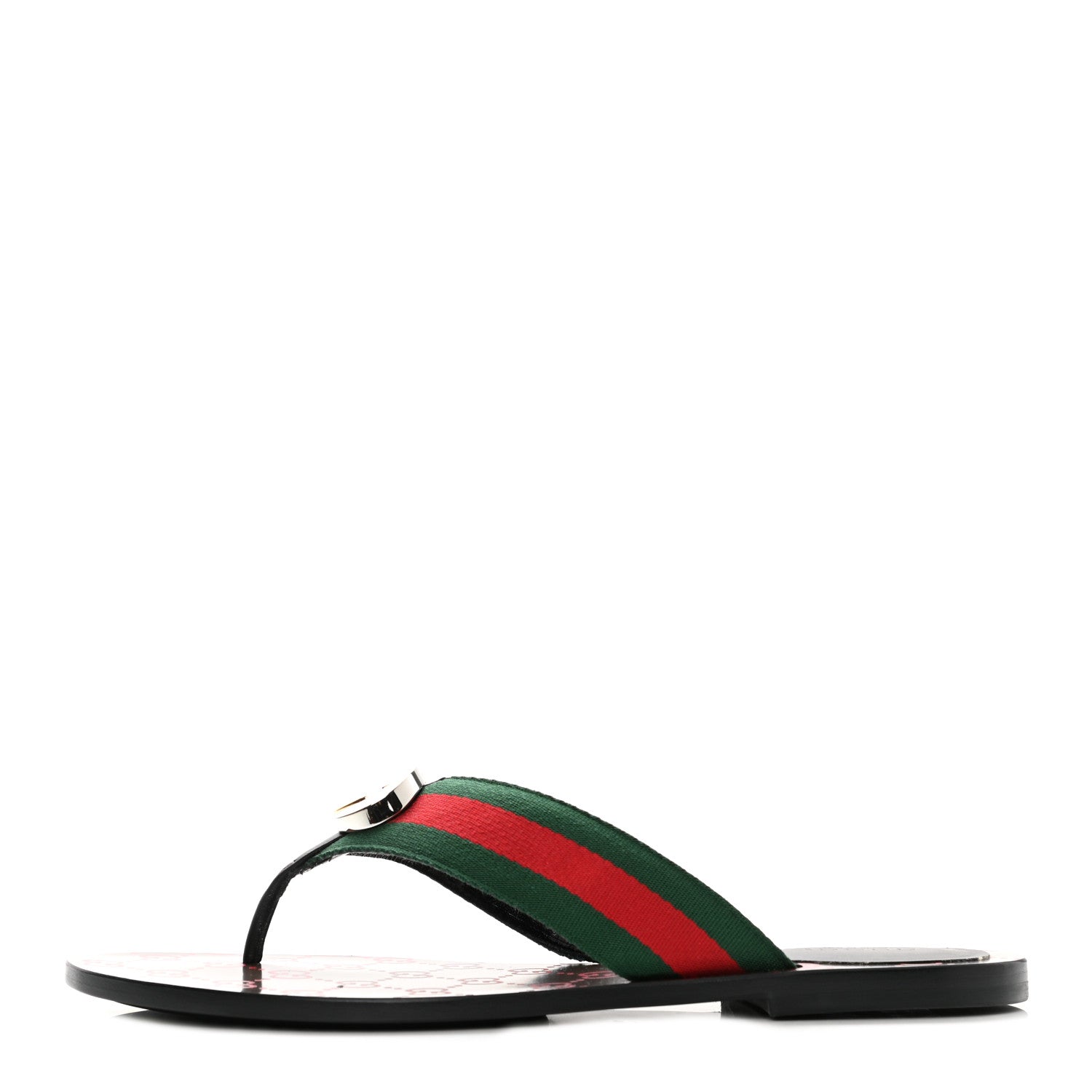 Gucci Nylon Calfskin Web GG Monogram Womens Thong Sandals 39.5 Green Red Cocoa 1 of 8