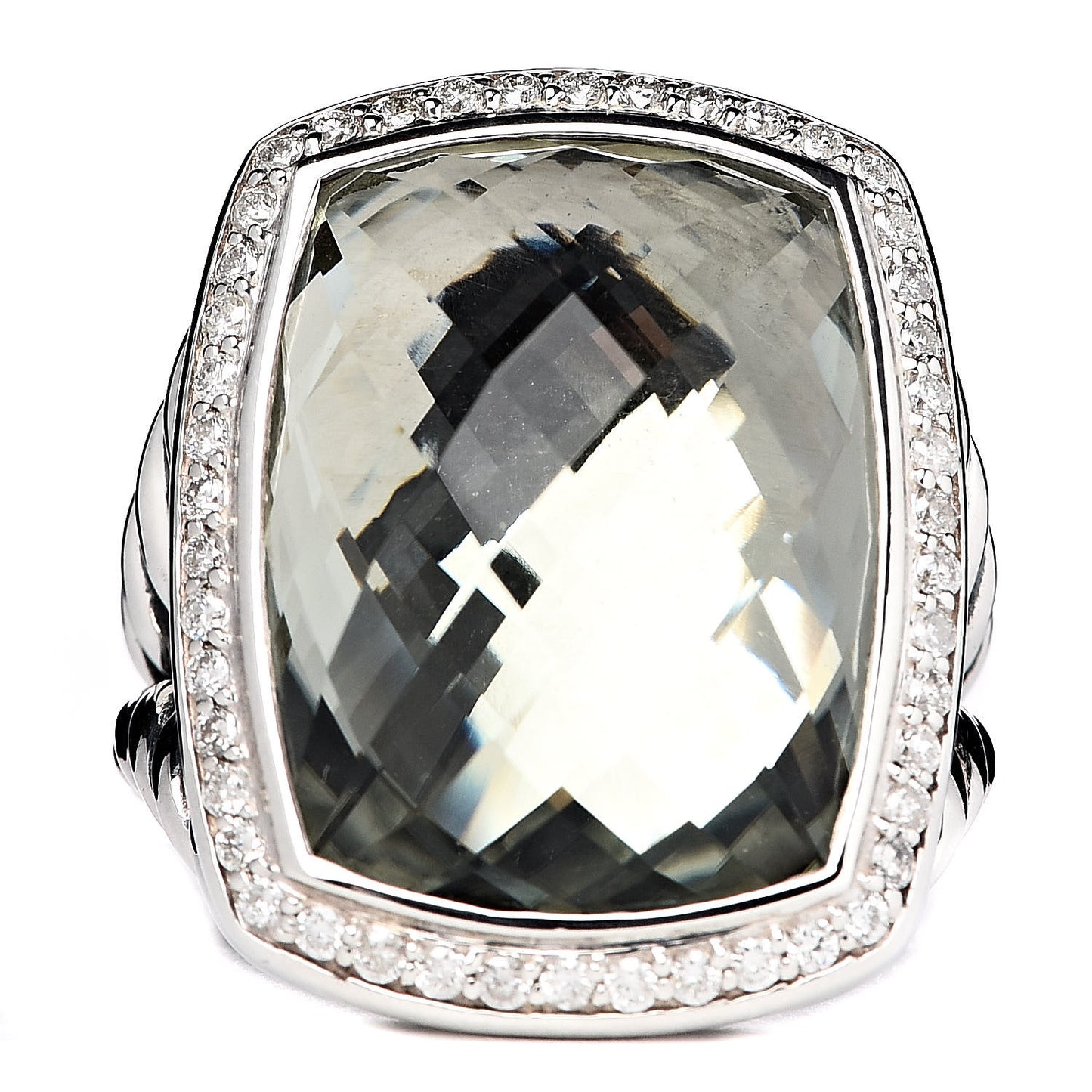 Sterling Silver Diamond Prasiolite 20mm Albion Ring 52 6