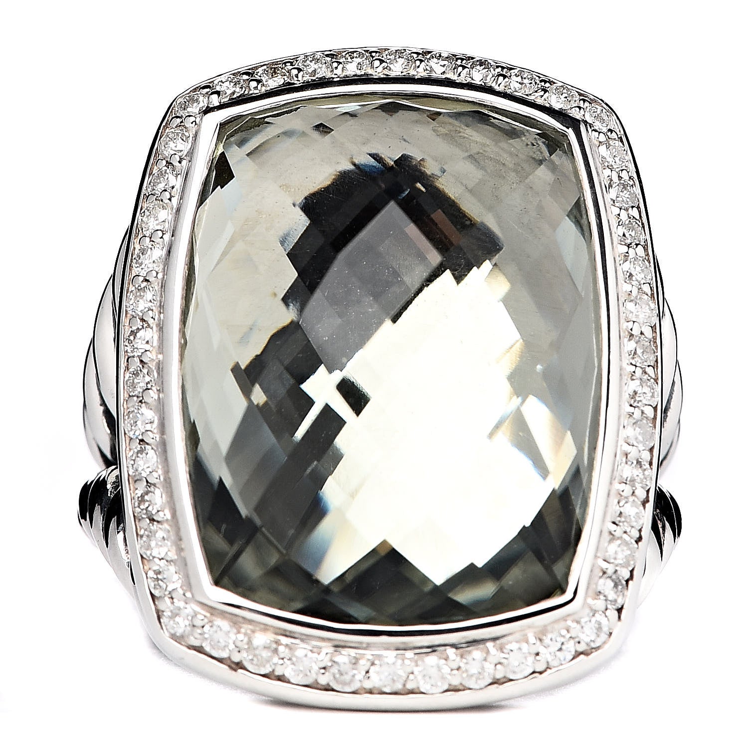David Yurman Sterling Silver Diamond Prasiolite 20mm Albion Ring 52 6 1 of 5