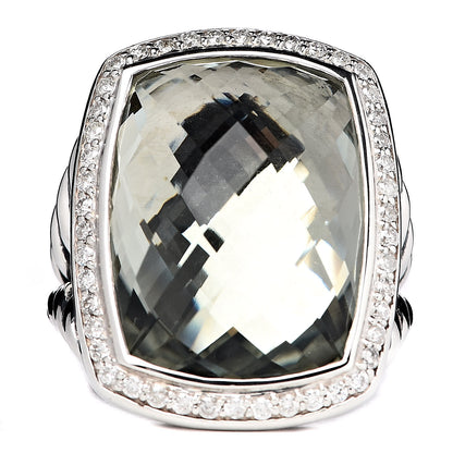 David Yurman Sterling Silver Diamond Prasiolite 20mm Albion Ring 52 6 1 of 5
