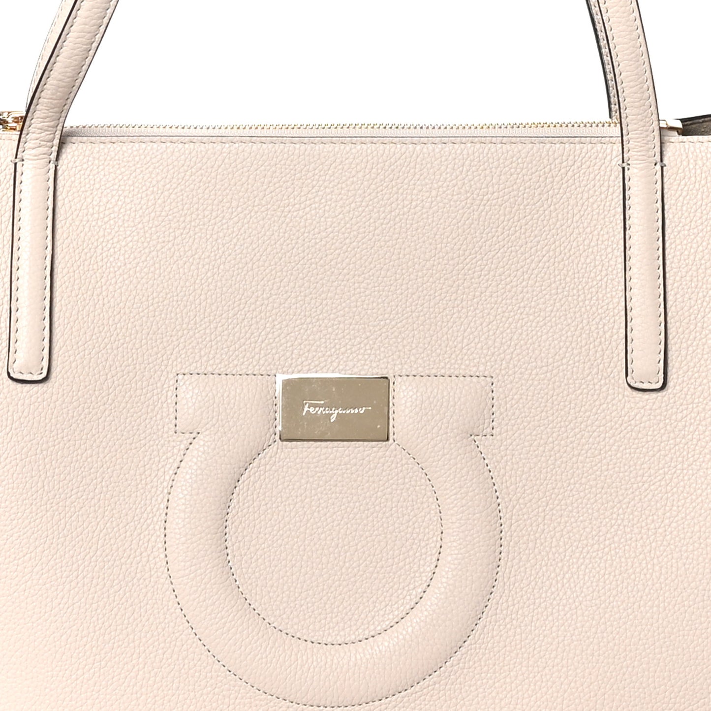 Grainy Calfskin Medium Gancini Tote Bone