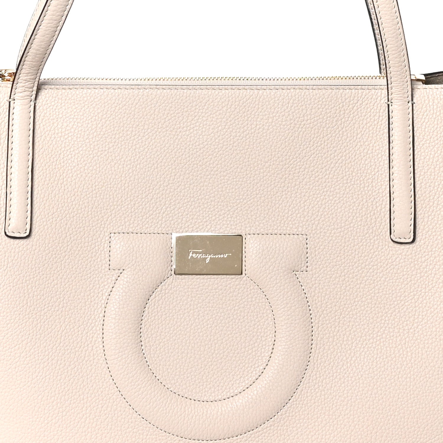 Salvatore Ferragamo Grainy Calfskin Medium Gancini Tote Bone 8 of 10