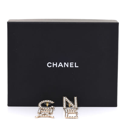 Chanel Crystal Cha-Nel Logo Drop Earrings Gold 5 of 5