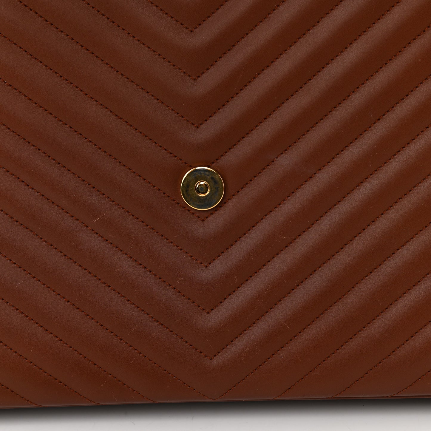 Smooth Calfskin Matelasse Chevron Large Monogram Satchel Brown Brown