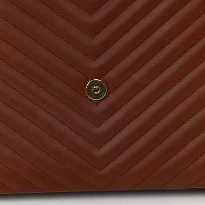 Saint Laurent Smooth Calfskin Matelasse Chevron Large Monogram Satchel Brown Brown 14 of 16