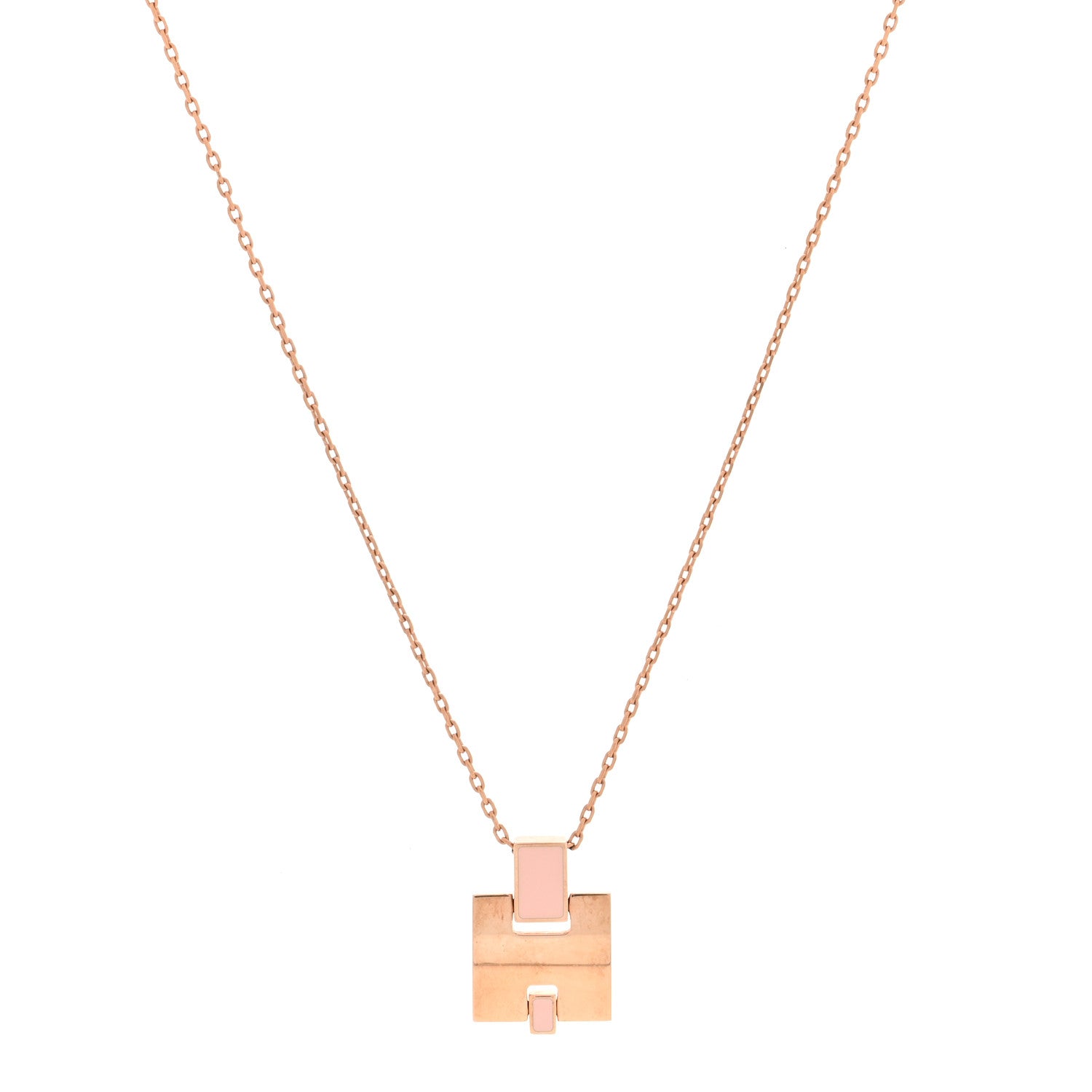 Hermes Gold Plated Lacquered Eileen Pendant Necklace Rose Dragee 1 of 5
