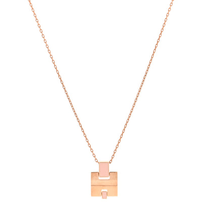 Hermes Gold Plated Lacquered Eileen Pendant Necklace Rose Dragee 1 of 5